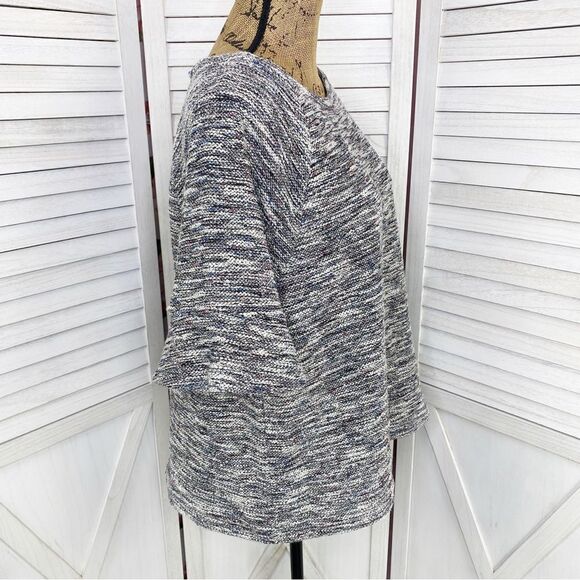 Loft Boucle Textured Bell Sleeve Knit Top Black Multi Large - Picture 4 of 12